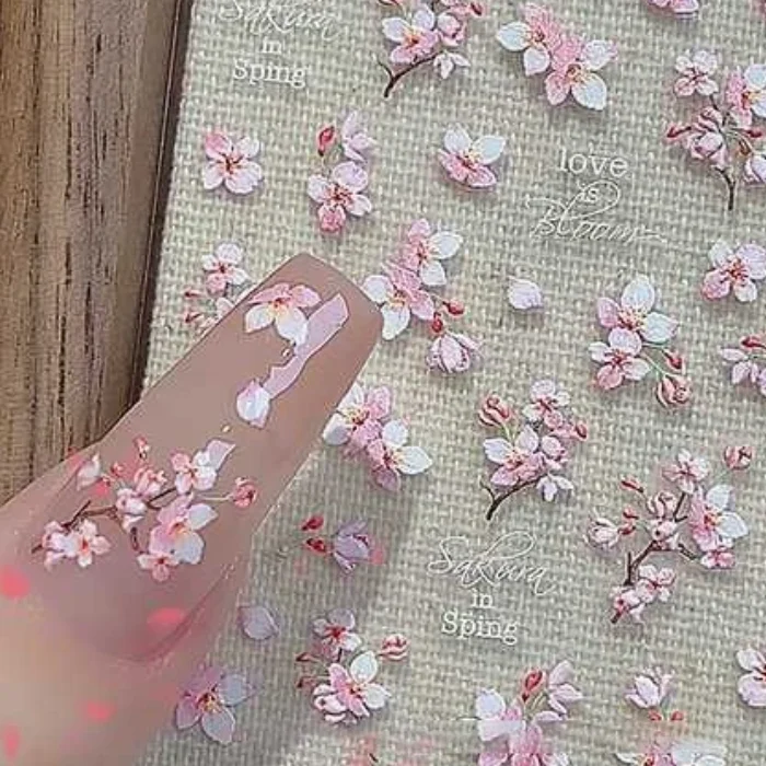 1PCS 5D Soft Relief Sakura Nail Stickers Nail Art Decoration Nail Decals Self-adhesive Flowers Stickers Press On Nails Stickers
