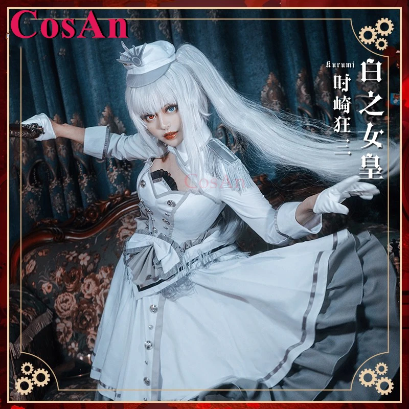 CosAn Anime Date A Live Tokisaki Kurumi Kostum Cosplay Gaun Formal Elegan Ratu Putih Pakaian Bermain Peran Pesta Halloween Baru