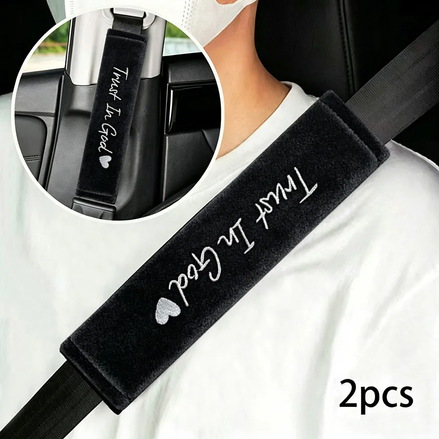 2pcs car seat belt cover, crystal velvet letter pattern embroidered shoulder guard, soft and comfortable, car interior accessori