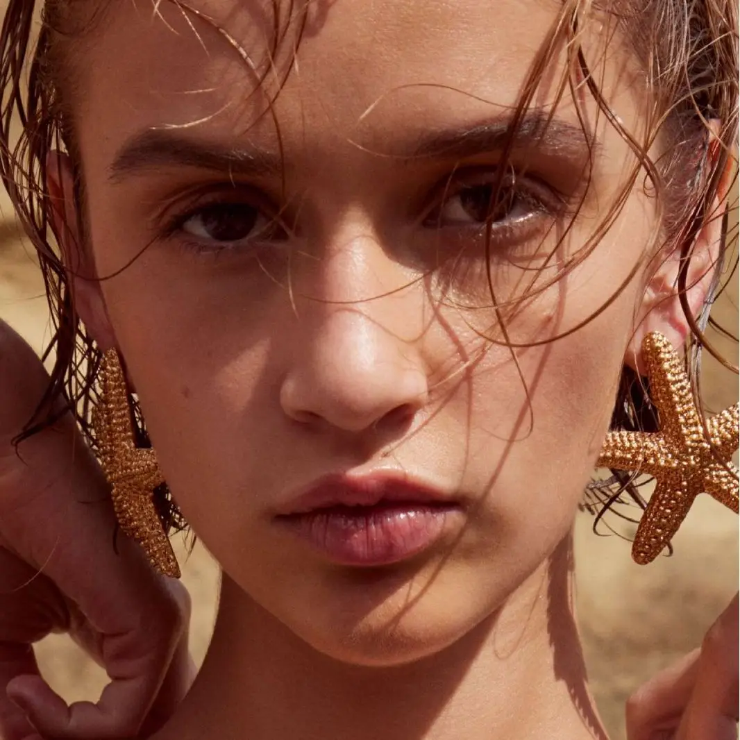 New Trendy 18K Gold Plated Stainless Steel Sea Ocean Element Starfish Earrings for Women Summer Beach Waterproof Jewelry Gifts