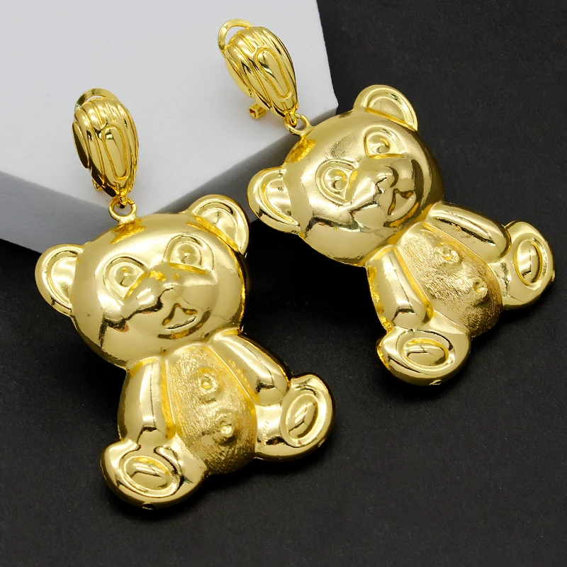 Necklace Teddy Bear Drop Earrings XL Size Pendant Women Gold Plated Bridal Wedding Jewelry Set Wholesale Copper Bijoux Gifts