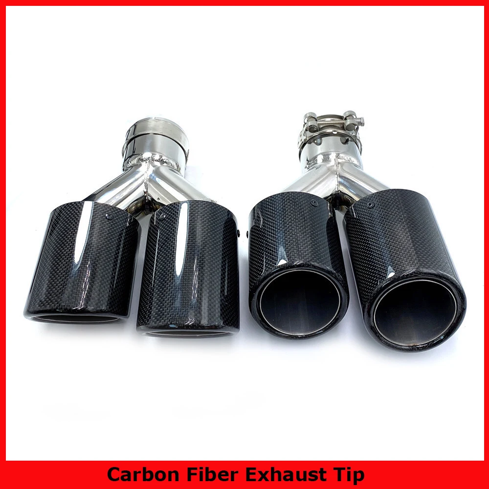 2PCS Universal Dual With A Logo Carbon Fiber Exhaust Tip Glossy Exhaust Pipe Exhaust Tip Curly Flange For BMW E70