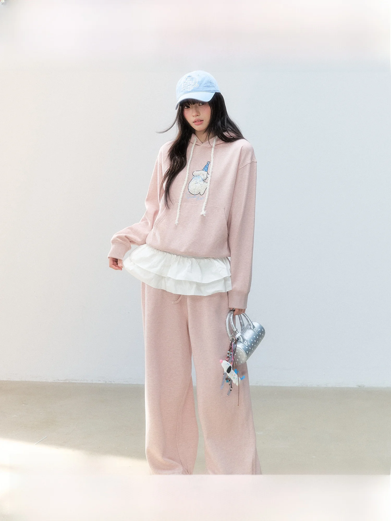 Pink Adjustable Drawstring Straight Leg Sweatpants Women's Lazy Loose Drape Casual Lantern Long Trousers Comfortable Cotton B...