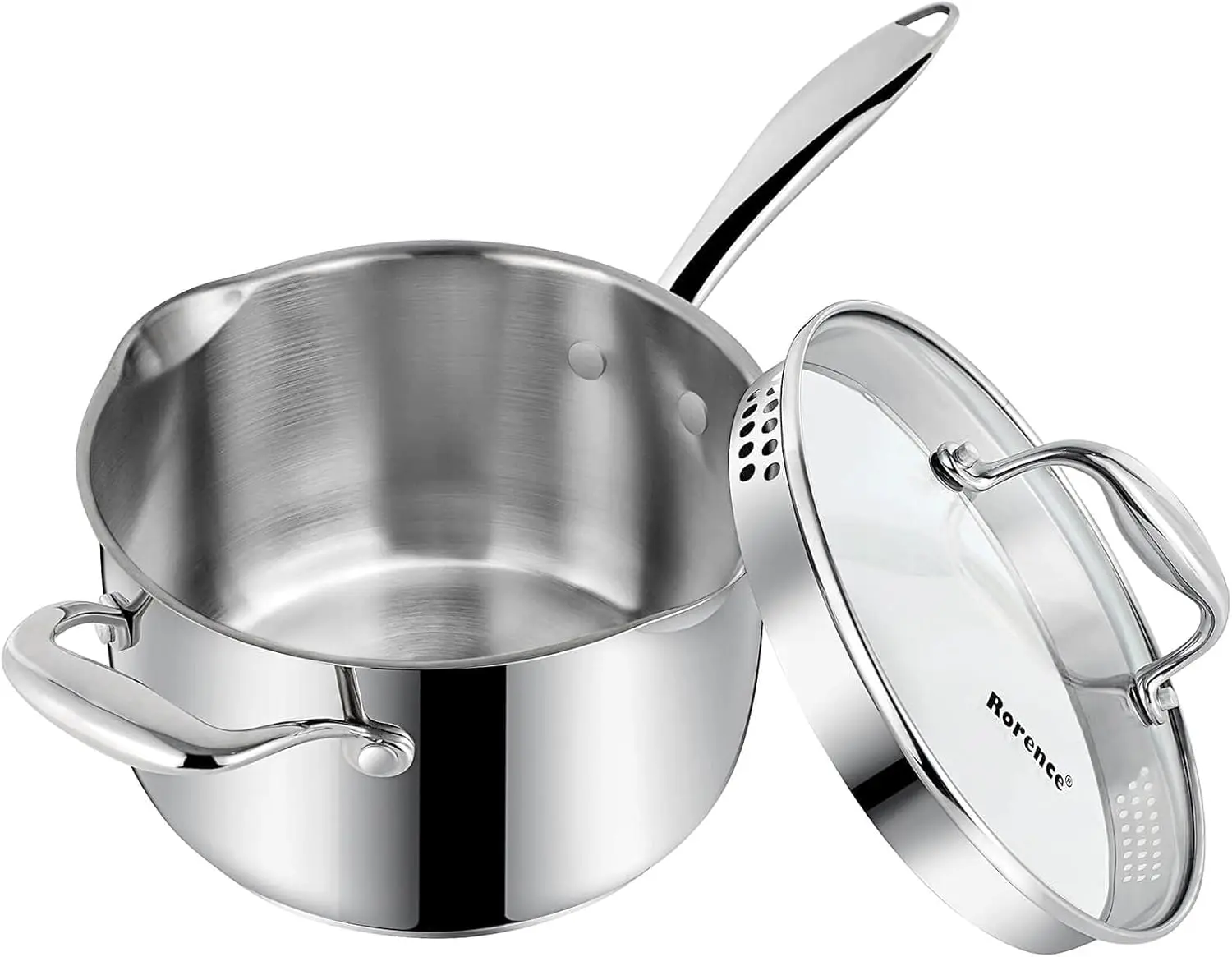 

Stainless Steel Saucepan with Glass Lid & Strainer, 3.7 Quart Capacity for Gas, Electric & Induction Cooktops