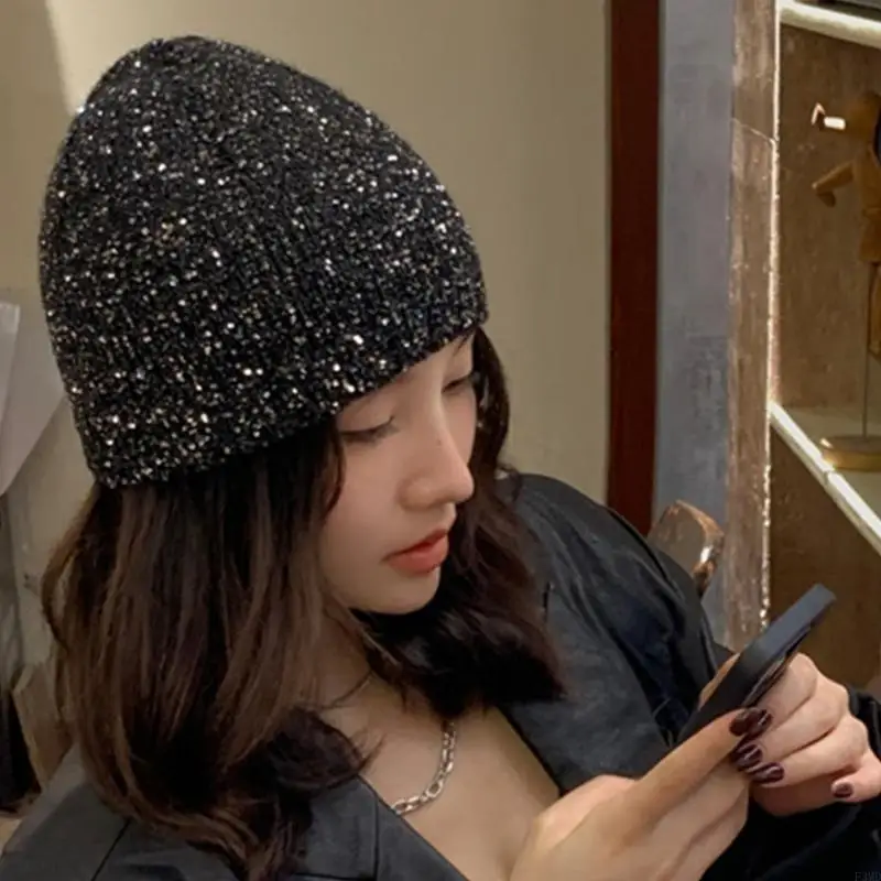 أغطية رأس أنيقة مزينة بالترتر الأسود مثالية للحفلات وعروض الحياة الليلية العصرية F3MD #4