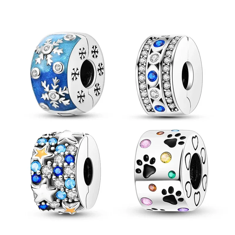 

Silver Plated Clip Charm Pave Zircon Stopper Charms Beads Fit Bangle Bracelets Fine Women Jewelry Gifts