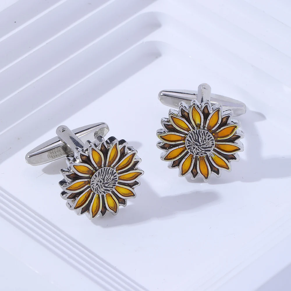 

New Arrival Sunflower Cuff Links Sun Flower Mens Cufflinks Jewerly Gift Wedding Birthday Anniversary Father's Day