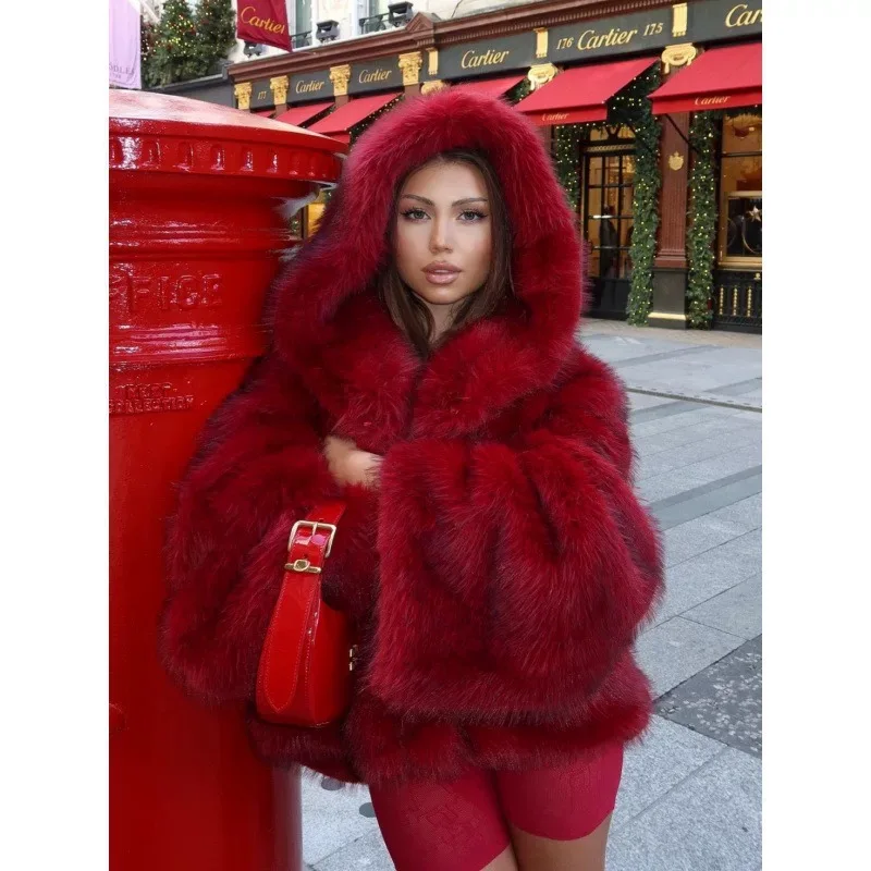 

Thiened ort Fur Coat из искусственной кожи, теплая верхняя одежда с капюшоном для женщин, длинная све, обычная длина