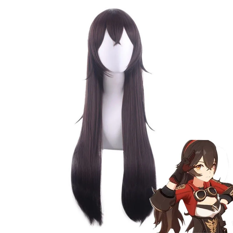Amber Cosplay Pruik Bruin Lang Steil Haar Met Omgedraaide Zijkanten Genshin Impact Game Character Pruik