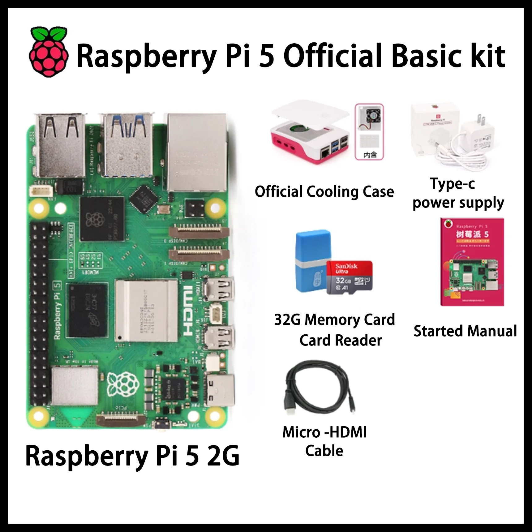 Kit básico oficial RaspberryPi 5 Original Cortex-A76 2GB/4GB/8GB/16GB para programación Python diversos proyectos USB3.0