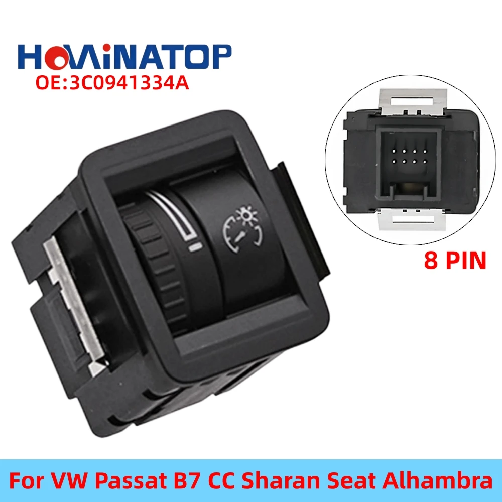 HOWINATOP 3C0941334A 8Pin Headlight Level Adjustment Dimmer Switch For VW Passat B7 CC Sharan Seat Alhambra OEM Replacement