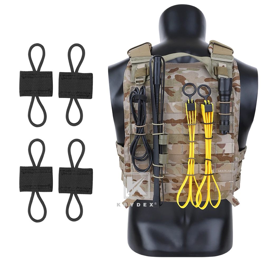 KRYDEX PTT Retainer MOLLE Elastic Conversion Buckle Antenna Communication Cable Hydration Tube Route Loop Organizer BK 4PCS/Set