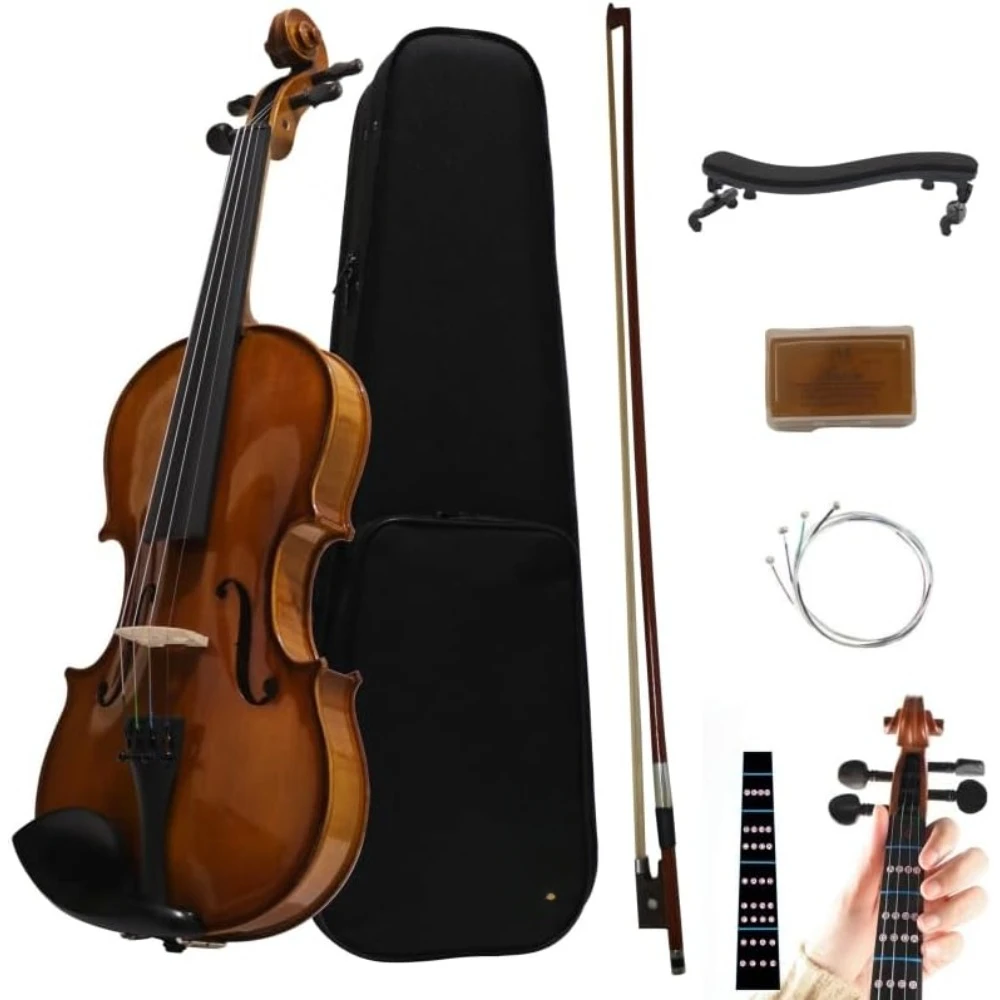 Violin Outfit Solid Wood Fiddle for Adults Beginners Students Accessories Included - Solid Maple Wood and Ebony Fittings