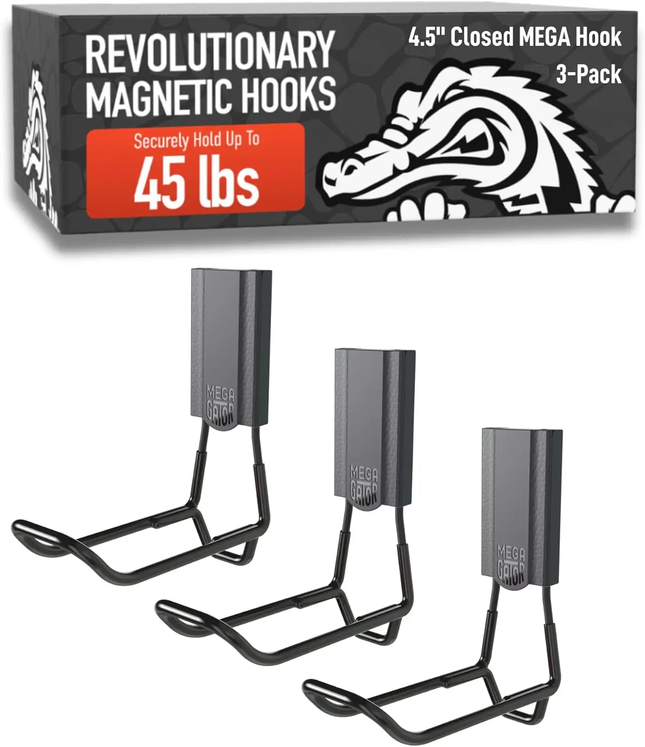 

Heavy Duty Magnetic Hooks, 45 lb Capacity, Easy-Release Design for Steel Surfaces - 3 Pack
