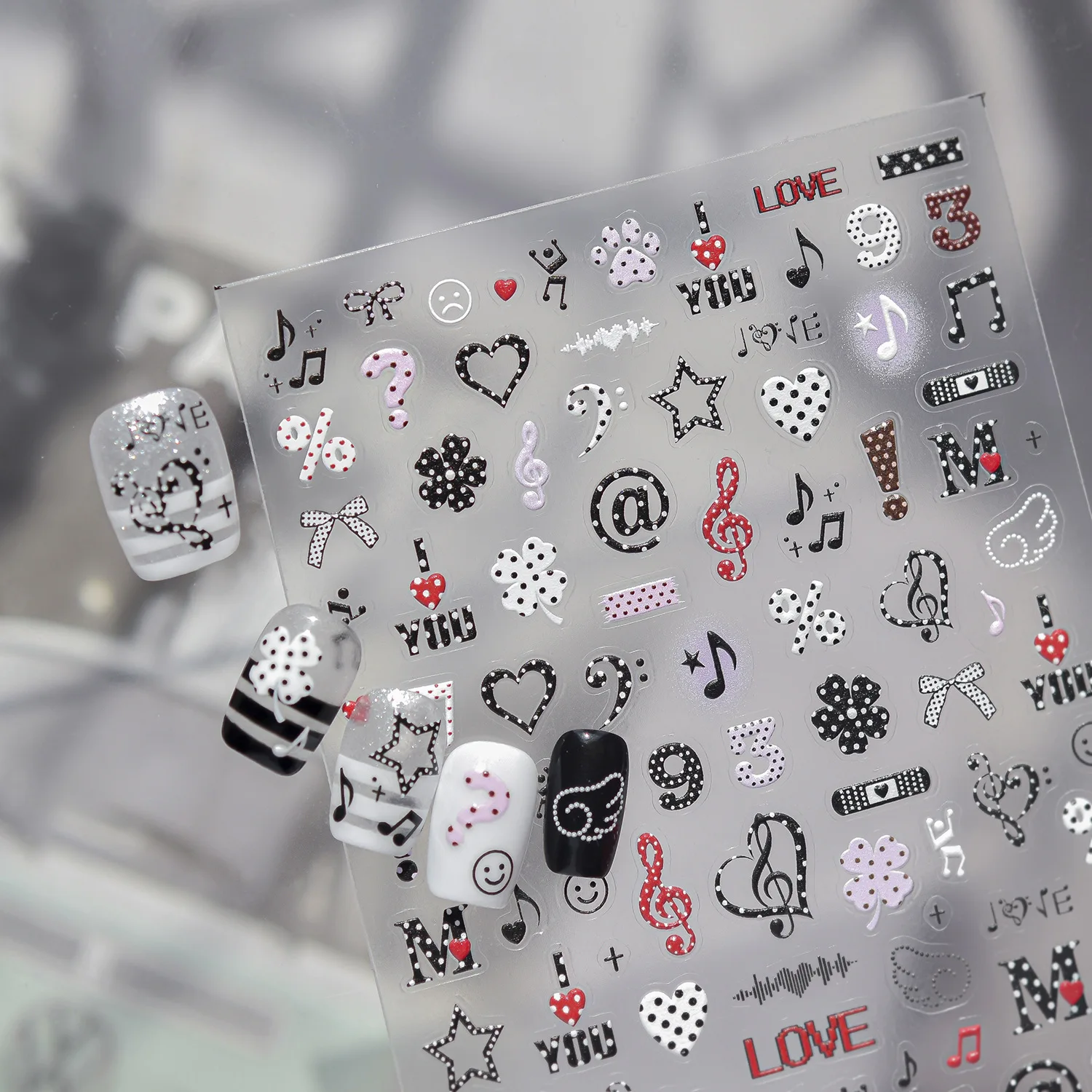 5D Nagelaufkleber Süße Coole Y2K Graffiti-Elemente Stern Spirale Polka Dots Totenkopf Musiknoten Kreis Trendige Selbstklebende Nagelkunst – Detail 3