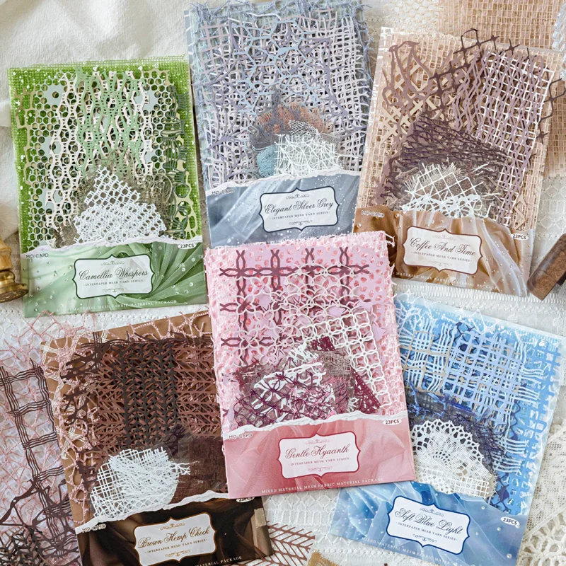 Mr. Paper 23pcs Paper Mesh Series Mixed Material Craft Kit DIY Collage Notebook Frame Greeting Card Calendar Mobile Phone Case