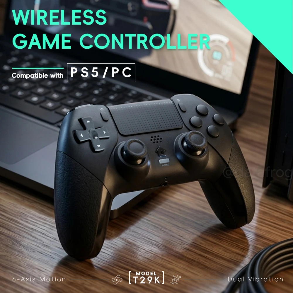 DATA FROG Kabelloser Gamecontroller für PS5, programmierbare Rücktaste, Turbo-Dual-Vibration-Gamepad für PC-Laptop-Gaming