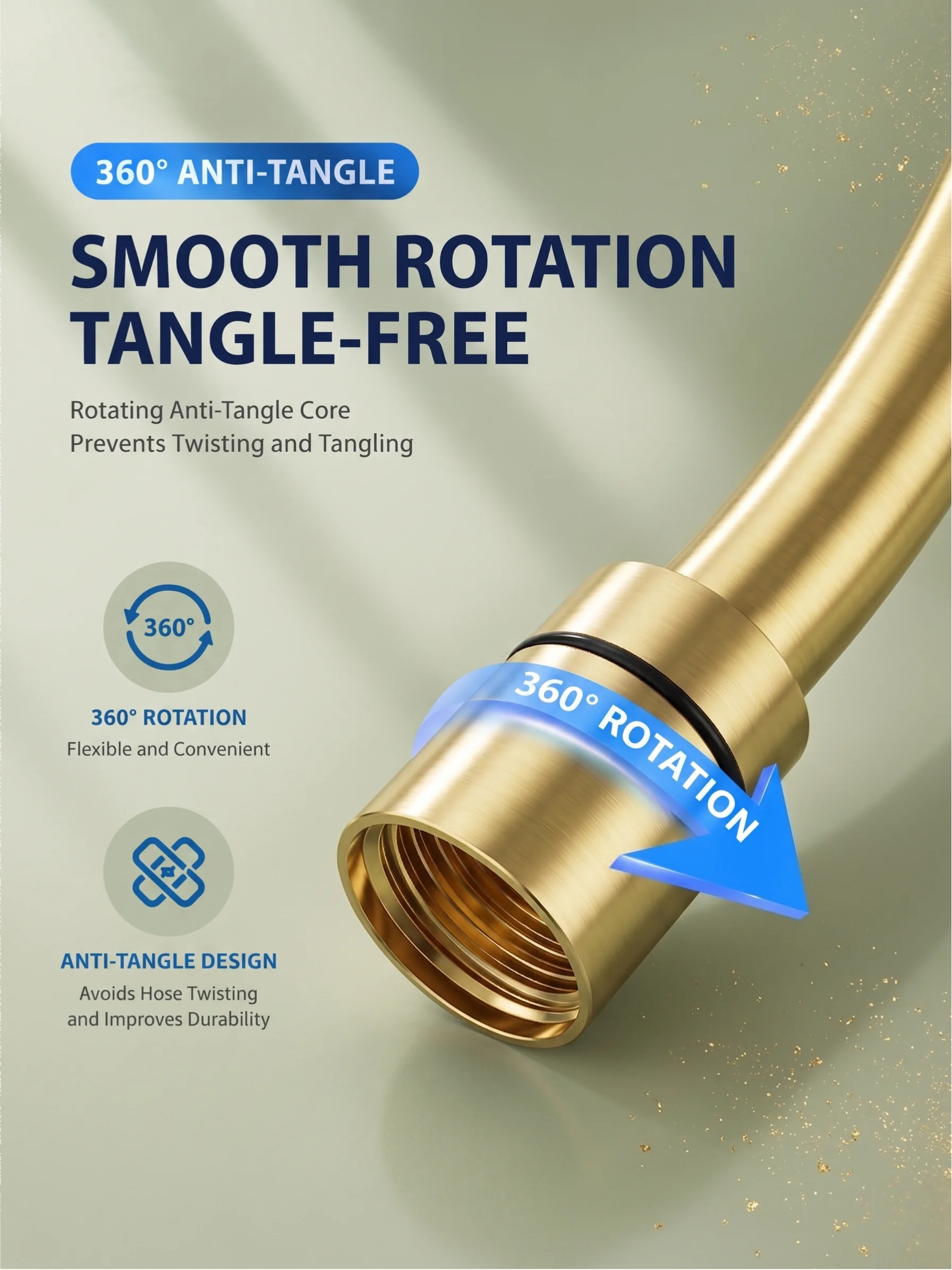 Sunset Gold Smooth PVC Shower Hose 1.5M G1/2 Universal Flexible Bath Pipe 360° Anti-Tangle High Pressure Tube image 3