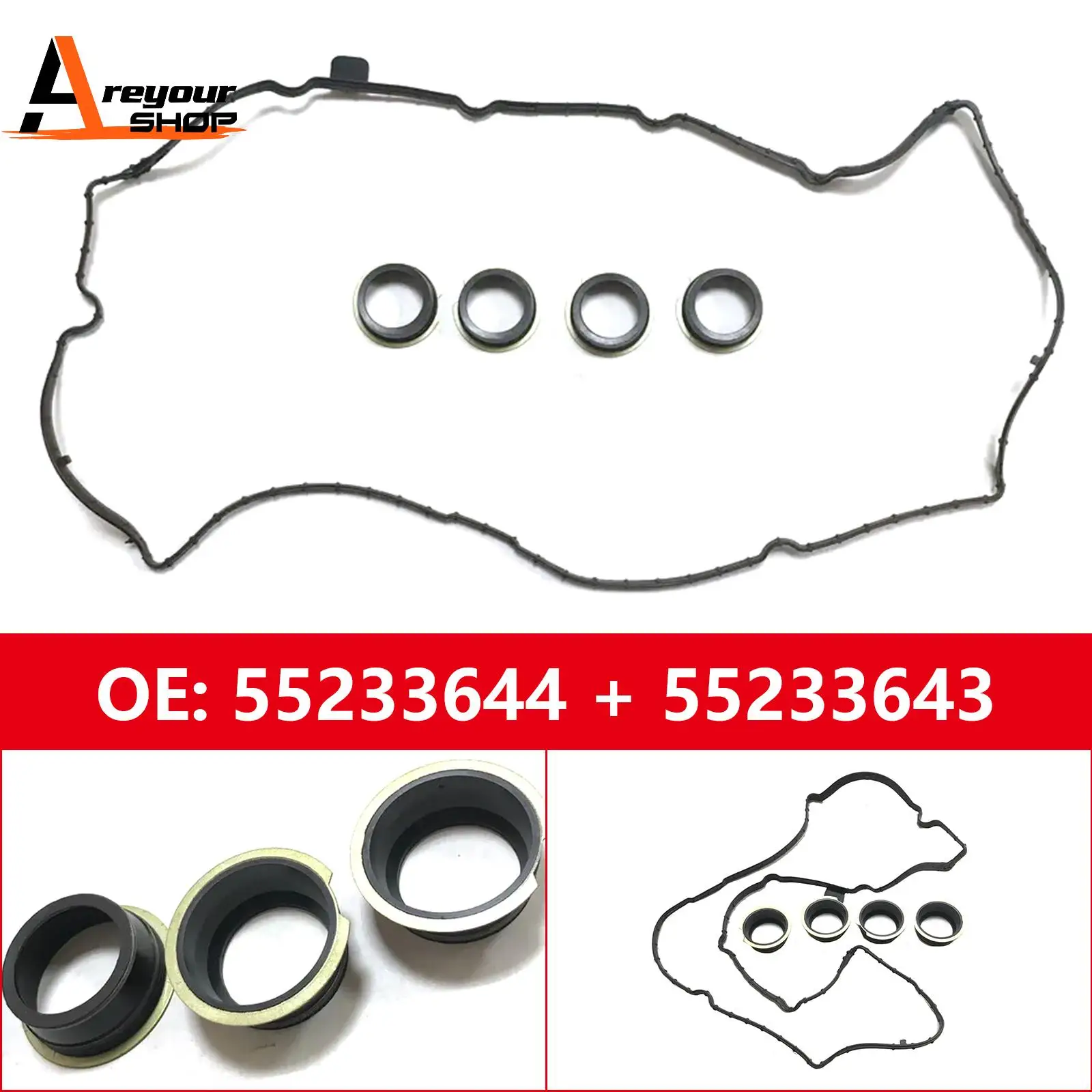 55233643 55233644 Rocker Cover Gasket Spark Plug Seal for Fiat Jeep 1.4T