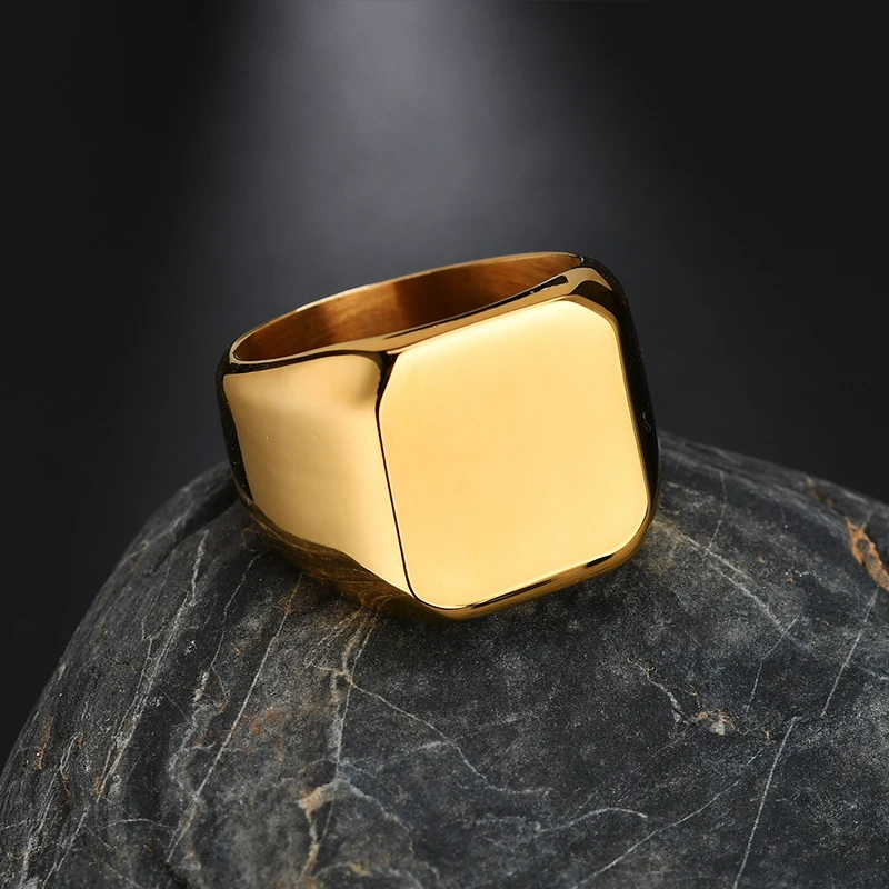 Customized Engraved Name Photo Logo Ring For Men Women Stainless Steel Square Width Ring Personalized Family Lovers Jewelry Gift