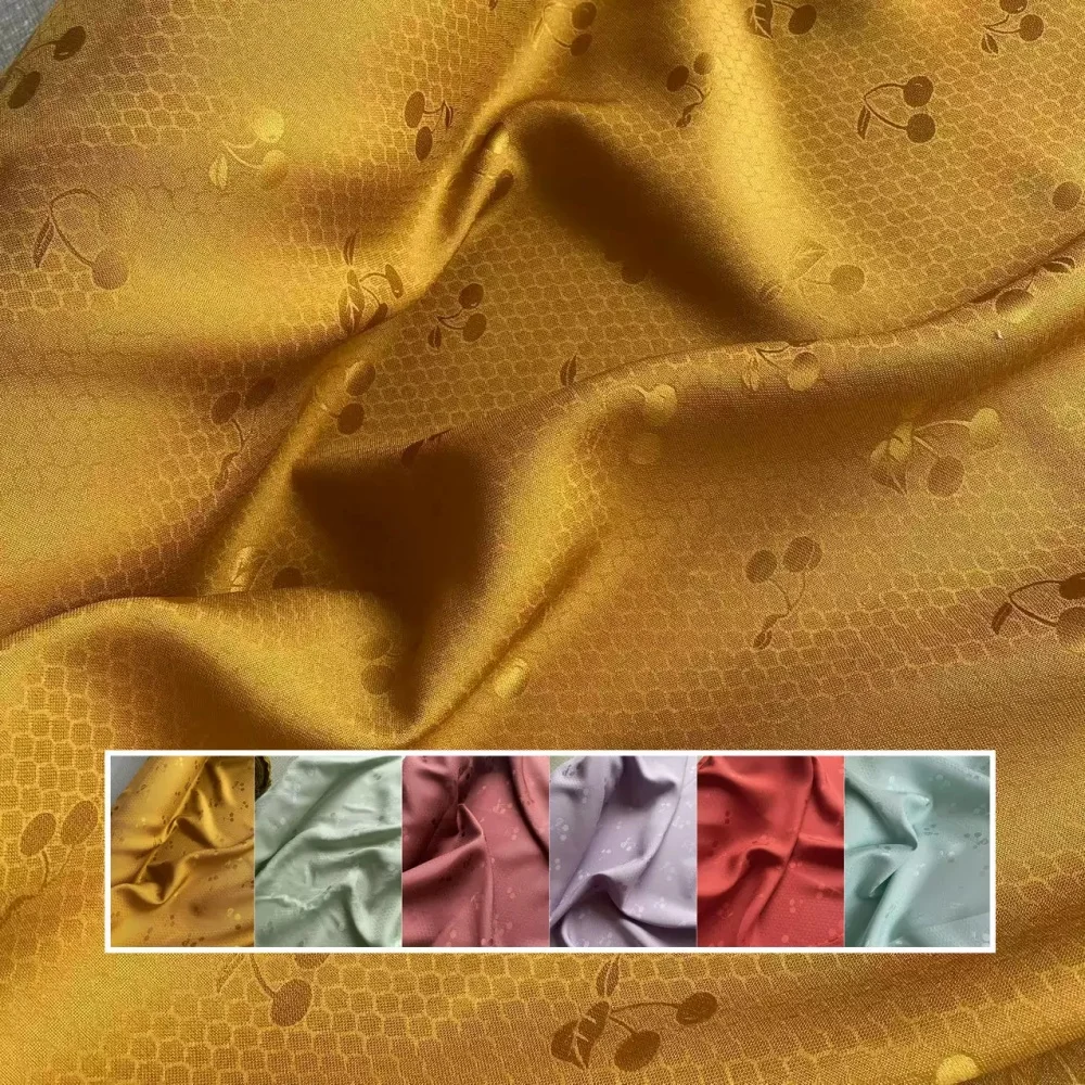 

Hot Sale High Quality Colorful Elegant Breathable Fruit Design Silk Jacquard Satin Fabric for Summer Women Dress Clothes Shirts