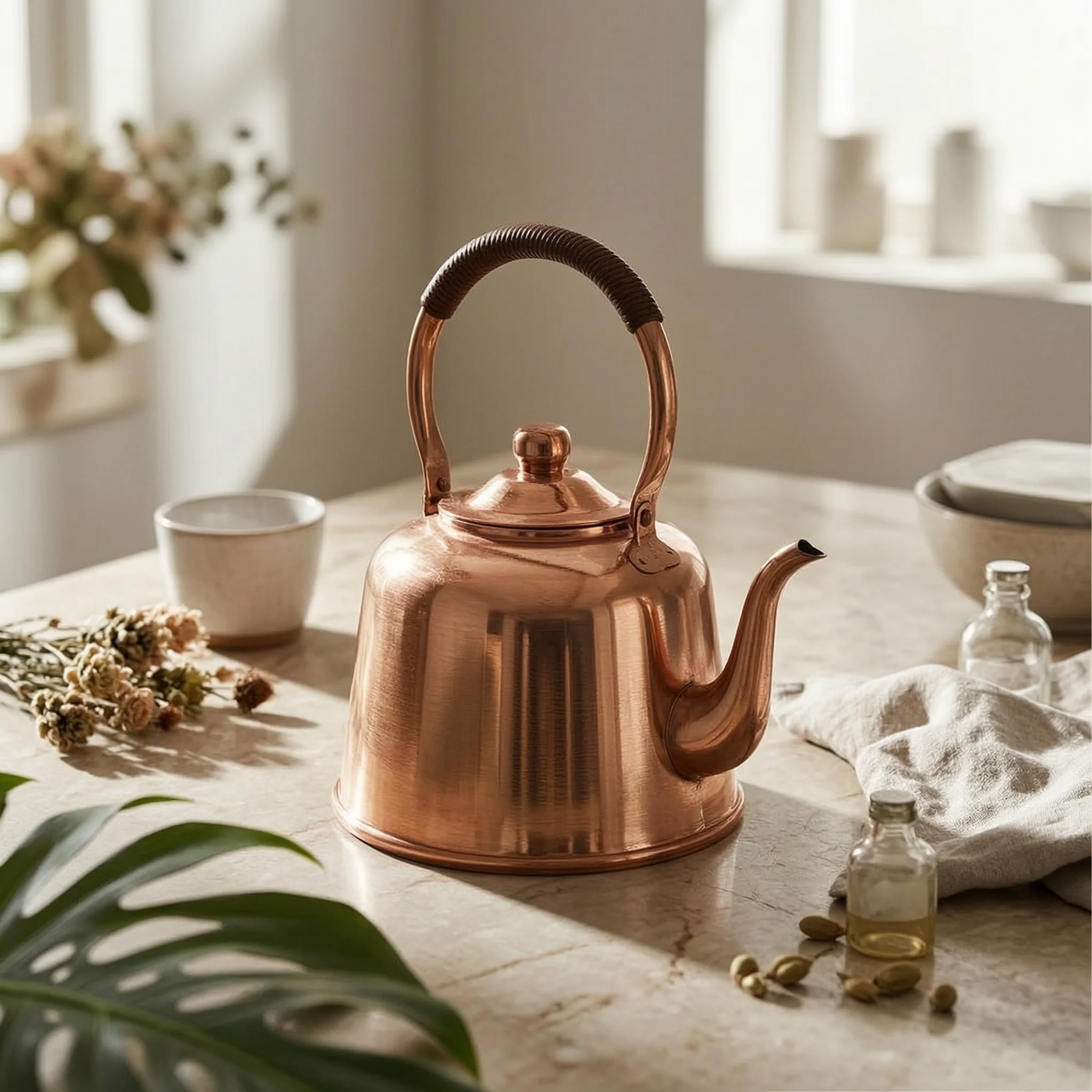 

Stovetop Copper Teapot Heat-Resistant Handle Copper Stovetop Kettle Gas Cooktop Teapot Shiny Finish Kitchenware Non