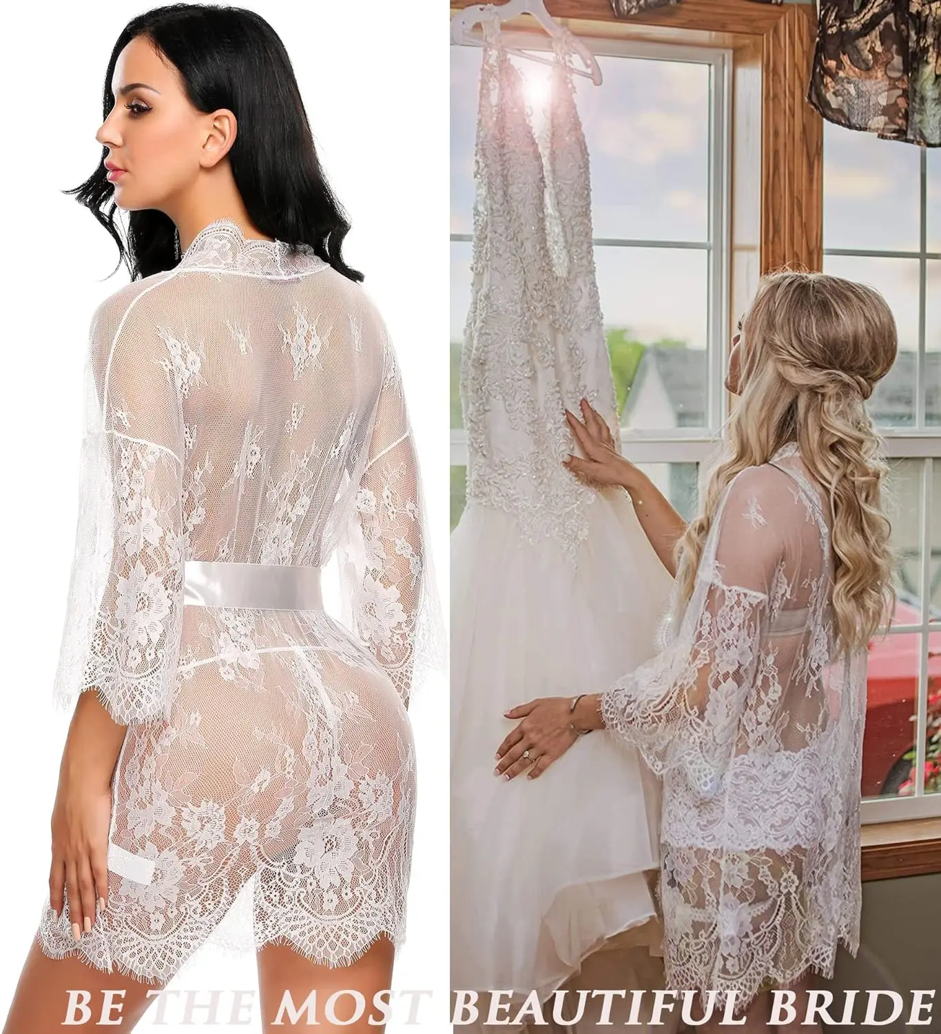 European and American Sexy Lace Pajamas Women\'s Lace Kimonos Long Robes Underwear Mesh Pajamas Fashionable and Sexy Pajamas