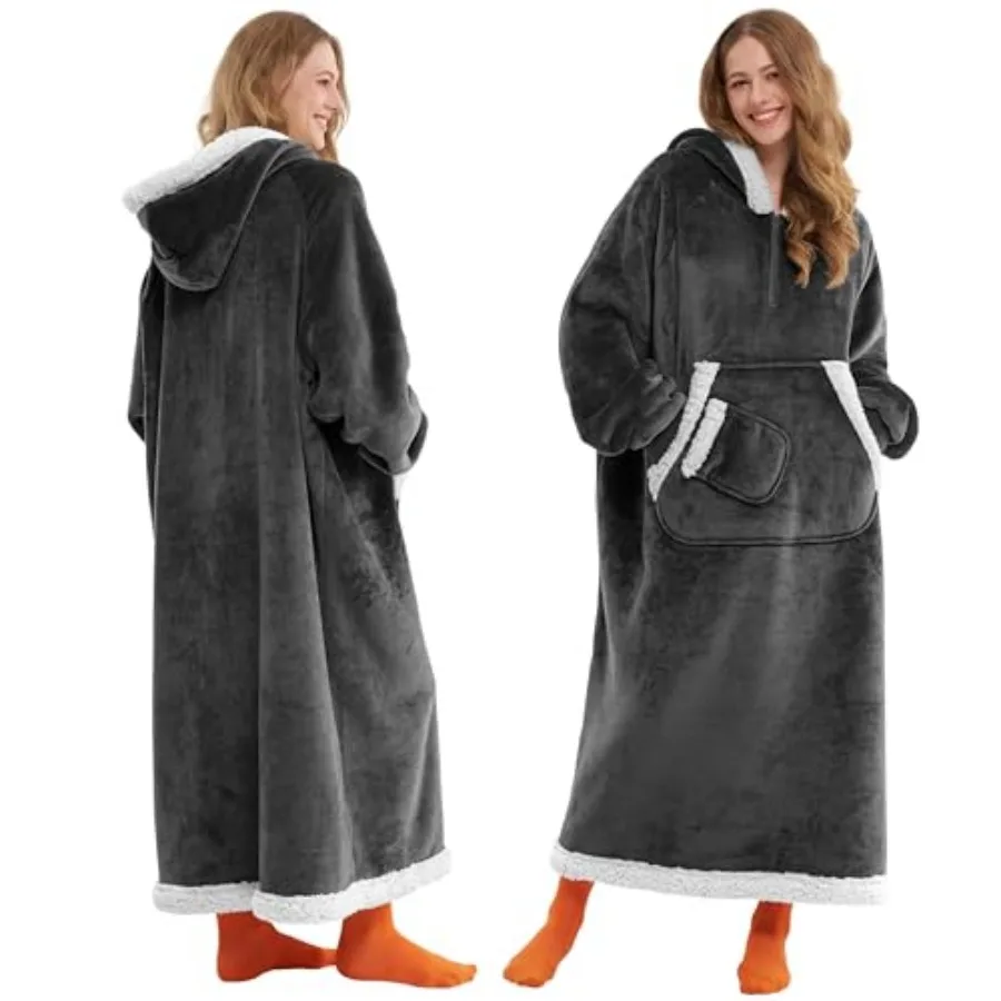 

Wearable Blanket Hoodie for Women Men Gifts for Women Mom Sherpa Fleece Long Hooded Blanket Sweatshirt Cozy Sherpa Wearable Thr