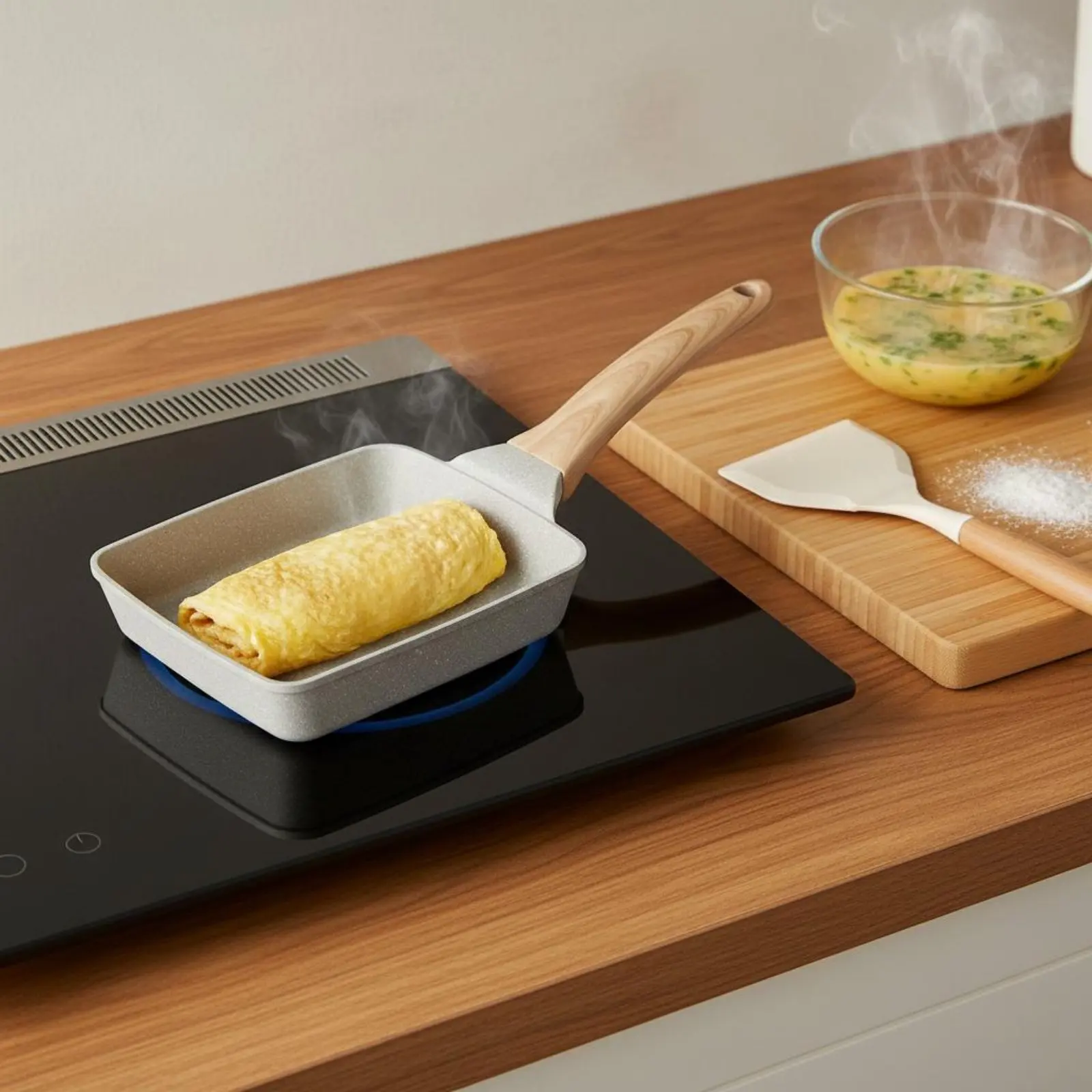 Tamagoyaki Pan Non-Stick Japanese Omelette Pan Cookware Even Heat Distribution All Stovetops Compatible for Breakfast, Kitchen