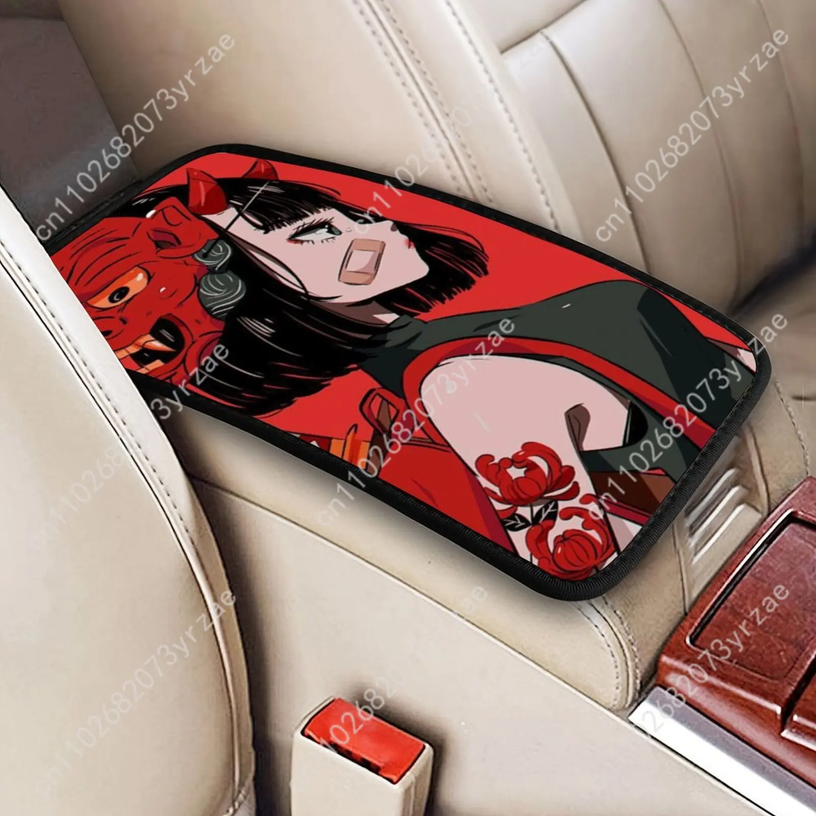 

Oni Mask Universal Car Armrest Cushion High Quality Non-Slip Car Armrest Cover Elastic Straps Car Interior Accessories