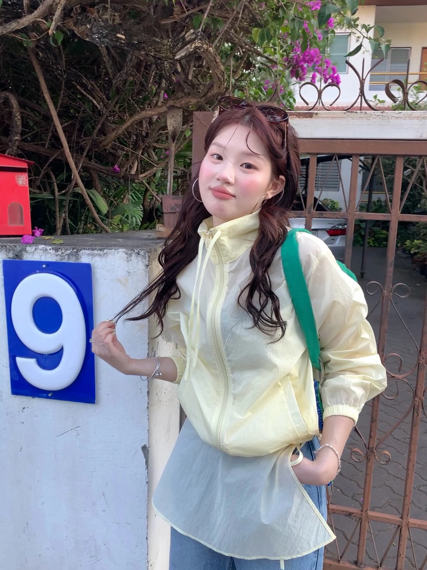 

ort Stand Collar Women's Jaet Set Summer Vaion Sle Sun Protection Faionable Two-Piece Suit Yellow Milkake Color