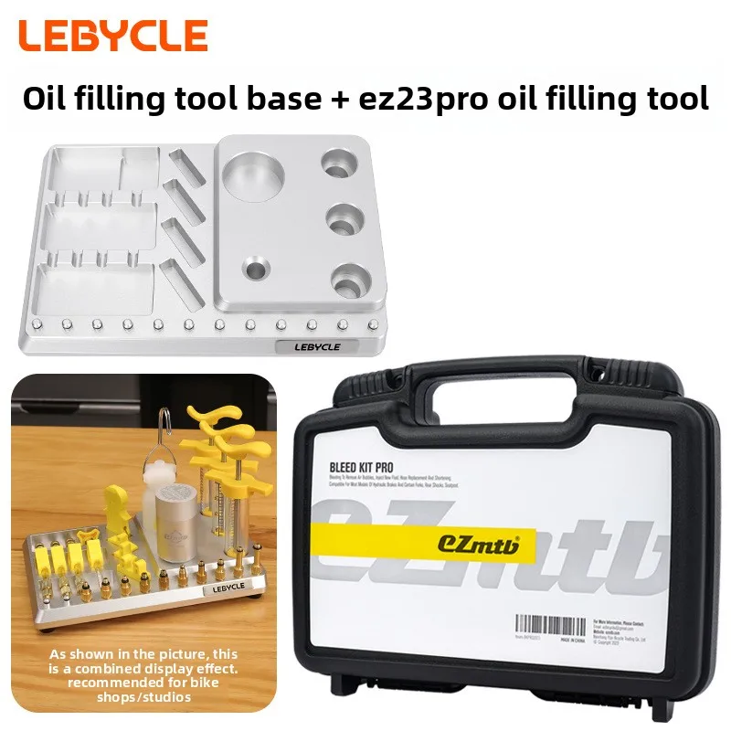 LEBYCLE Aluminium-Aufbewahrungsbasis + EZmtb EZ23PRO Entlüftungsset Fahrrad Hydraulische Scheibenbremse Ölentlüftungswerkzeug Fahrrad Reparaturwerkzeug