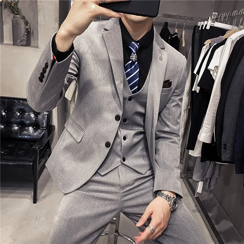 

L7354 Men's double-breasted solid color slim-fit suit