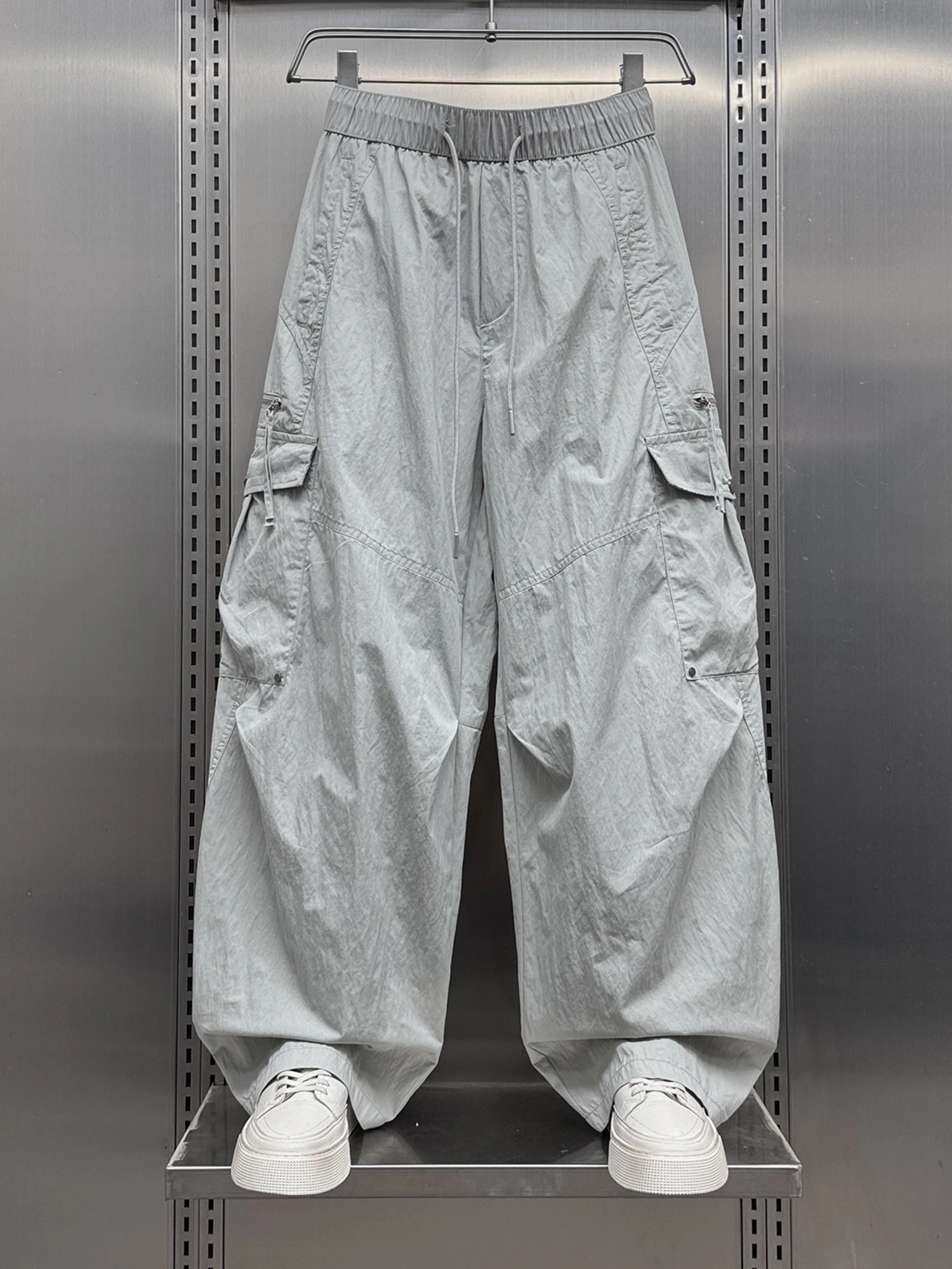 

Summer New Wide Leg Pants Men's Casual Sports Workwear Straight Cut Loose Long Trousers Multi-ket Trendy Design