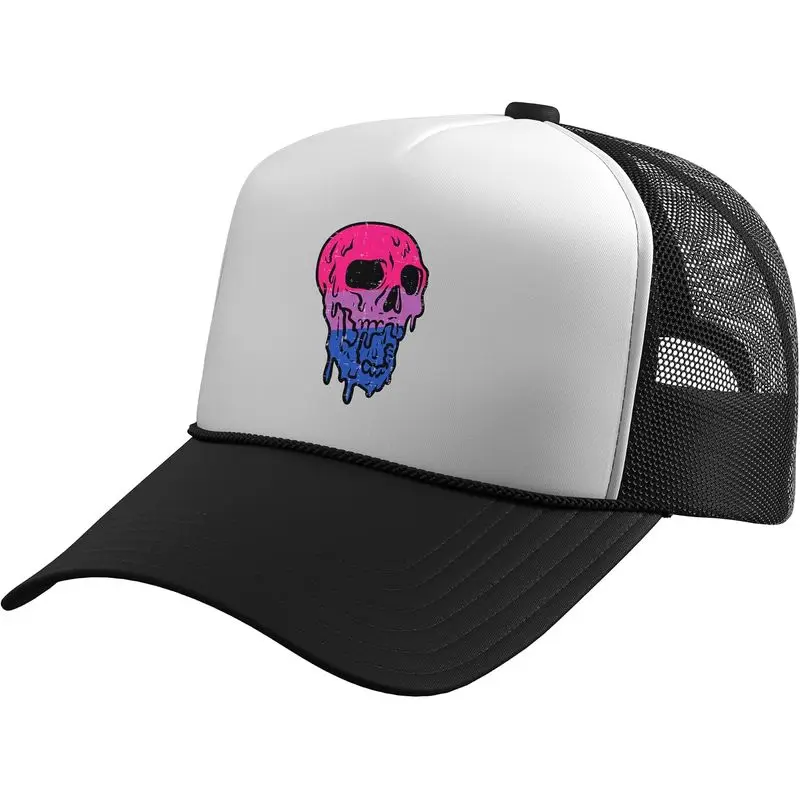 Bisexual Skull Bi Pride Flag Bisexuality LGBTQ Men Women Trucker Hat with Adjustable Mesh Back