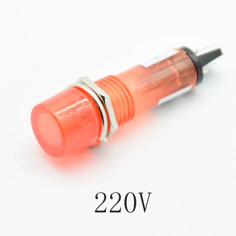 5Pcs 220V 12V 24VDC  Mounting hole 10mm  Signal Lamp Panel Mounting Neon Indicator Red Green orange Lights