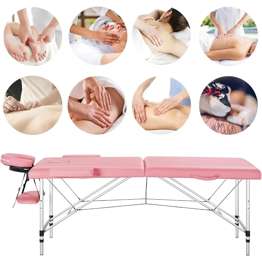 2 Sections Massage Table Spa Beds with Rolling Stool Massage Bed & Adjustable Swivel Salon Chair Aluminum Salon Bed Therapy