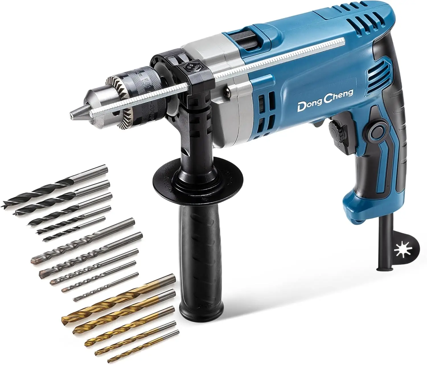 

6A Hammer Drill with 15 Bits for Brick, Metal & Wood, 0-3000 RPM, Keyed Chuck