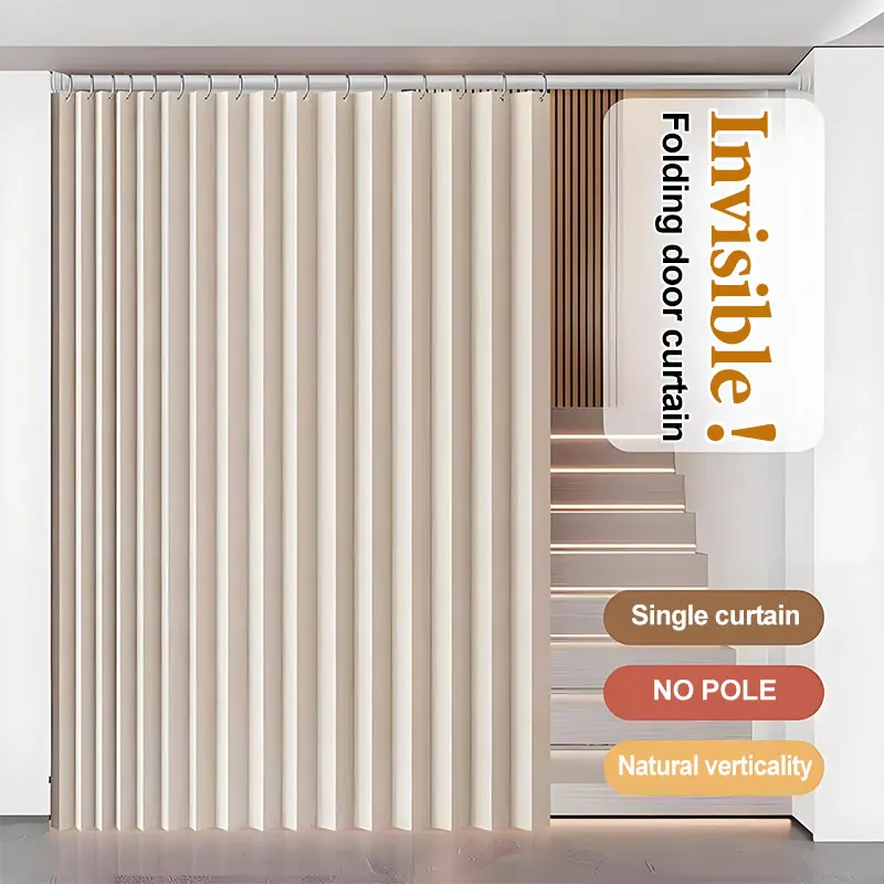 Foldable Door Curtain Frosted Texture Semi Transparent Privacy Proof with Hooks for Bedroom Entryway Soft Light No Glare