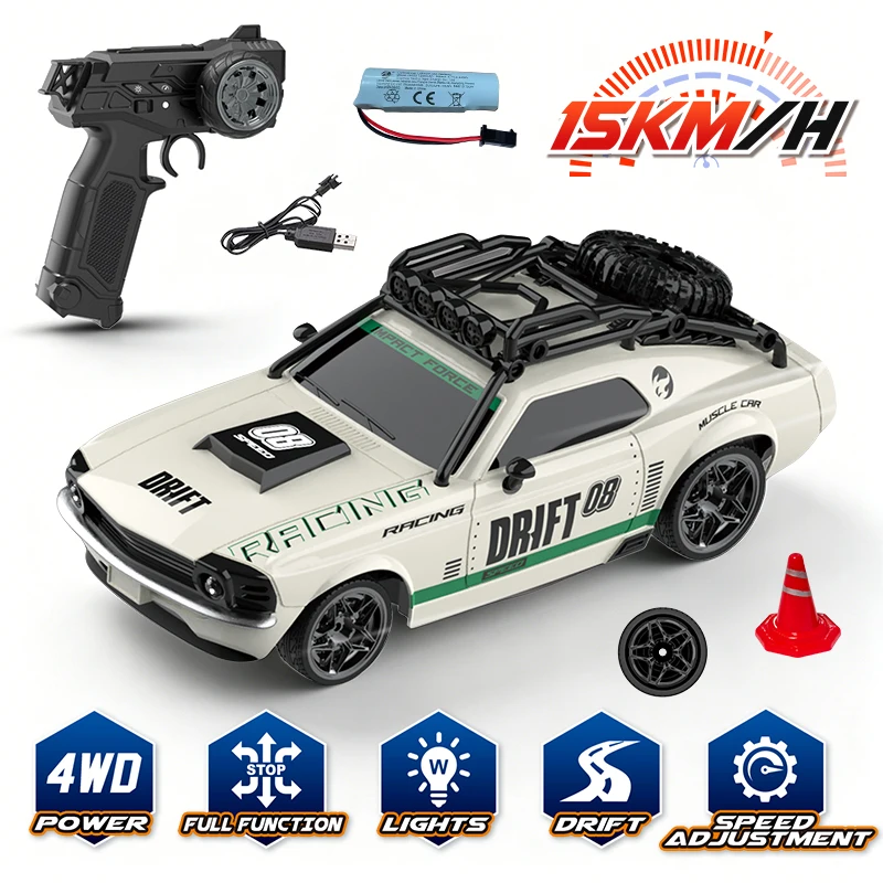 1/18 Scale Rc Drifting Car 15km/h Retro Remote Control Racing Car with Lights 4wd Speed Adjustment Vehicles Children Boys Gift