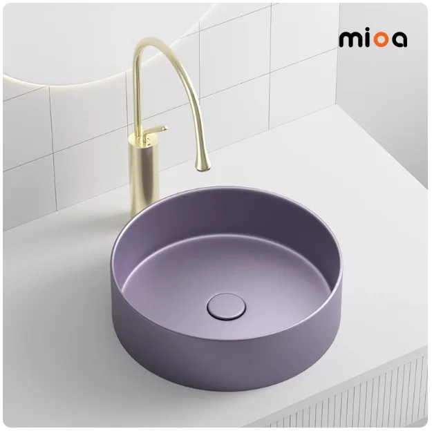 

HYS metallic texture glow purple balcony bathroom basin round small size wash basin washbasin