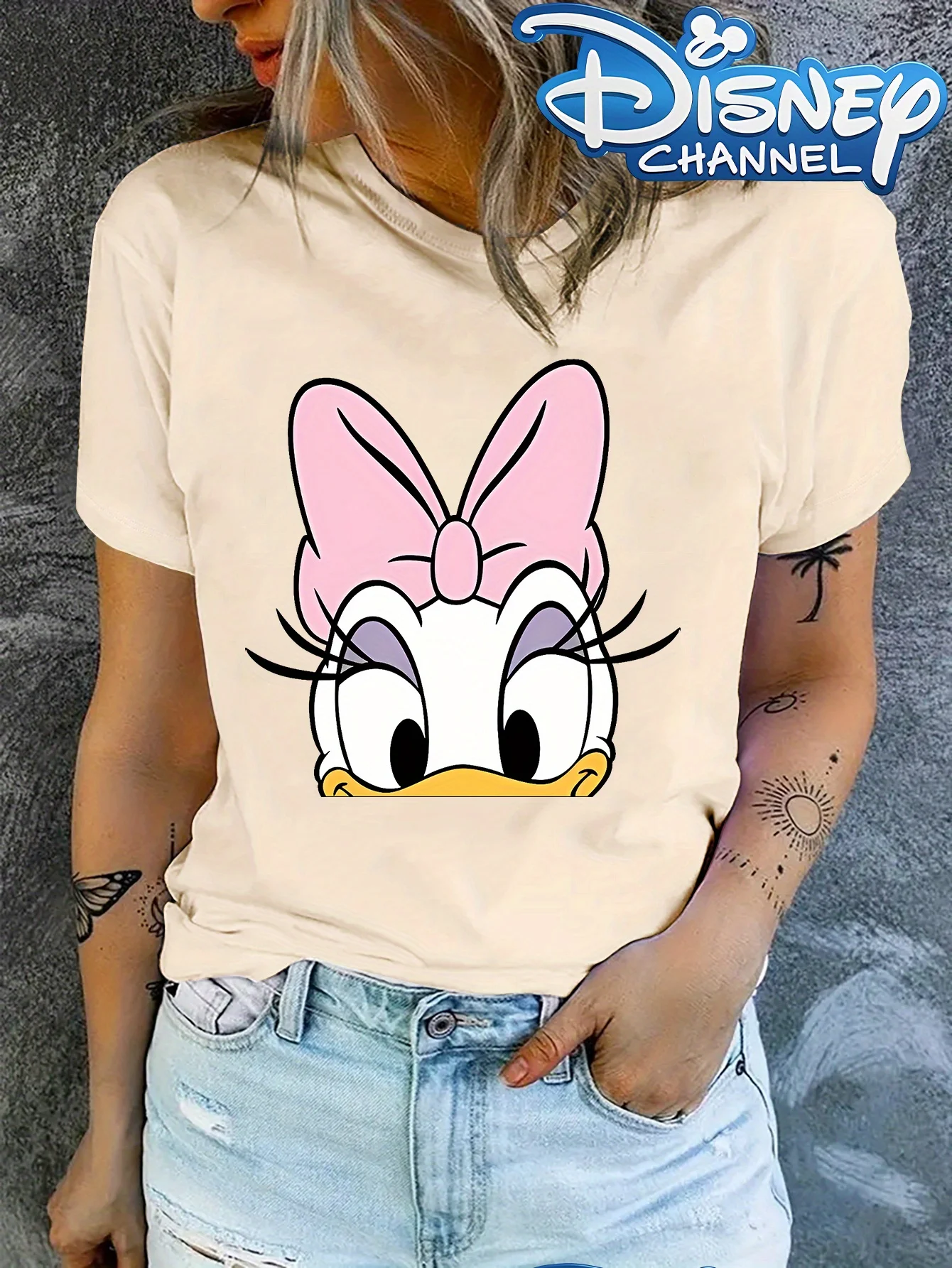 

Disney Women's Daisy Duck Pattern T-shirt - Vibrant Red Cartoon Print Round Neck Casual Summer