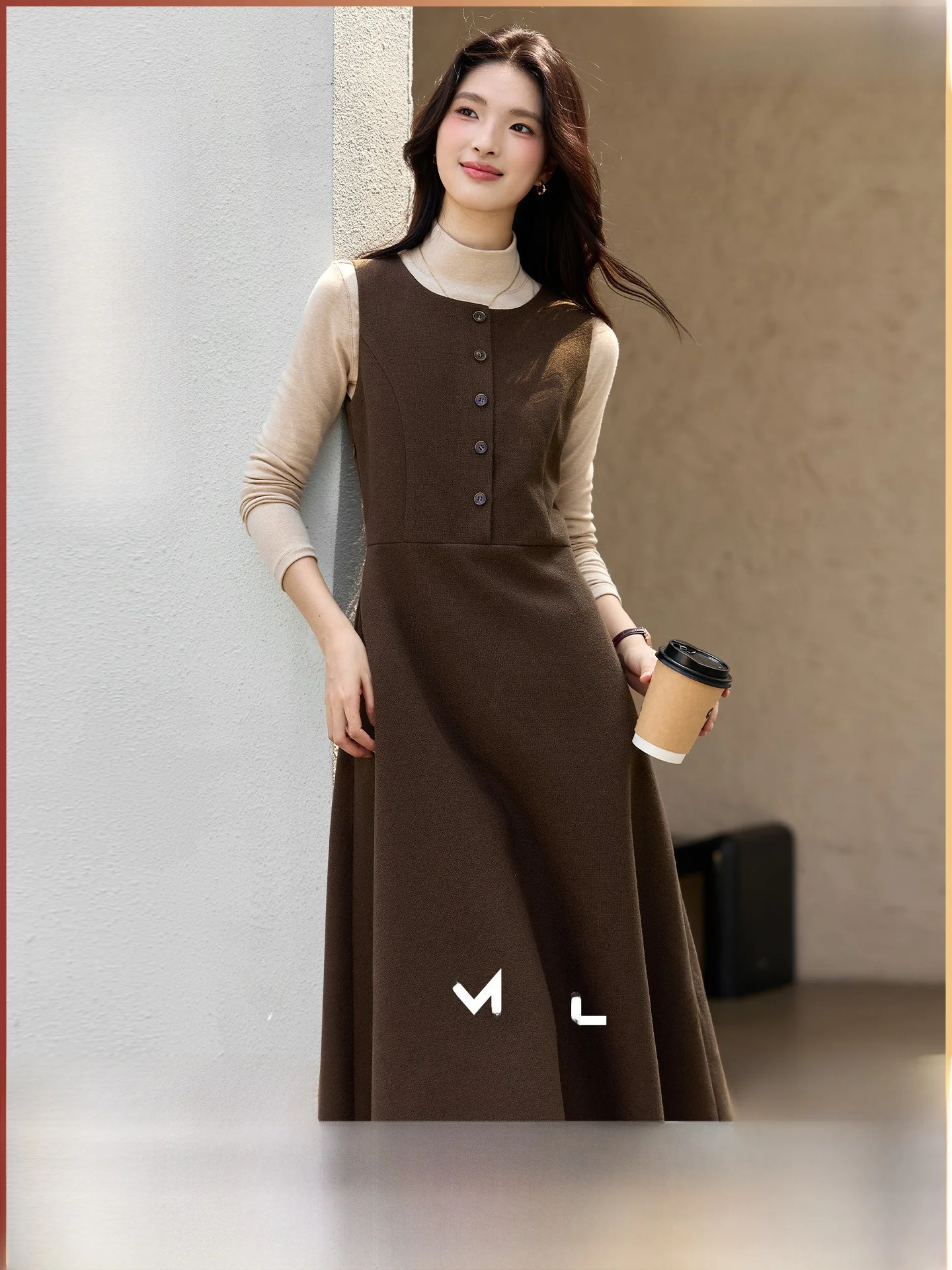 

Women's Knitted Dr Set with Stand Collar Base Layer Vest Long Skirt Two-Piece Ensemble Ele Winter Faion Outfit