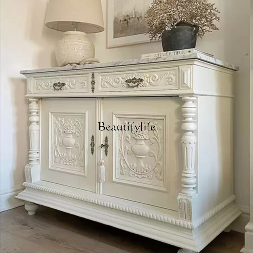 

*American retro solid wood sideboard cupboard French simple living room locker