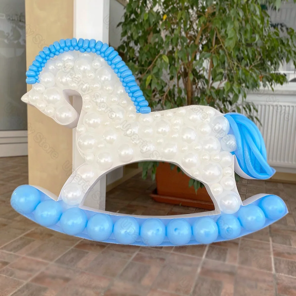 Rocking Horse Mosaic Balloon Frame Baby Wooden Horse Balloons Filling Box for Baby Shower Gender Reveal Birthday Decorations