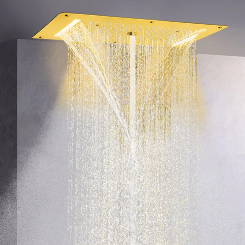 Brushed Gold ceiling installation 4 Function LED shower head kit 70x38 rainfall shower water faucet