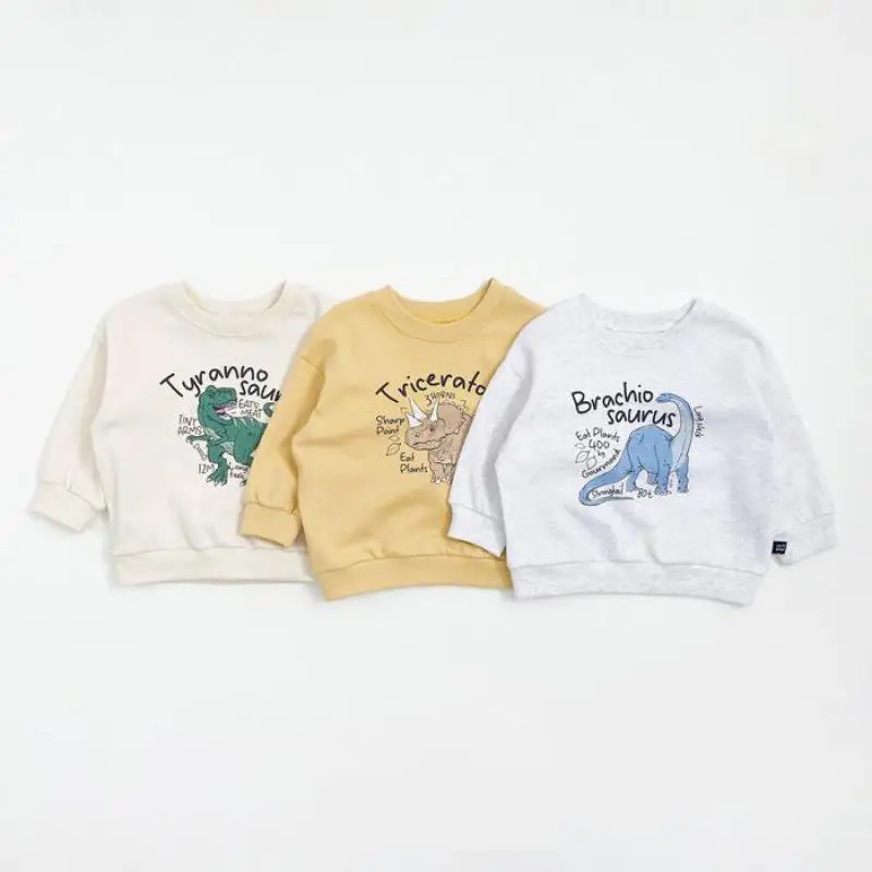 

2025 Autumn New Children Casual Sweatshirt Boys Girls Dinosaur Print Tops Cute Baby Long Sleeve Sweatshirt Cotton Kids Clothes