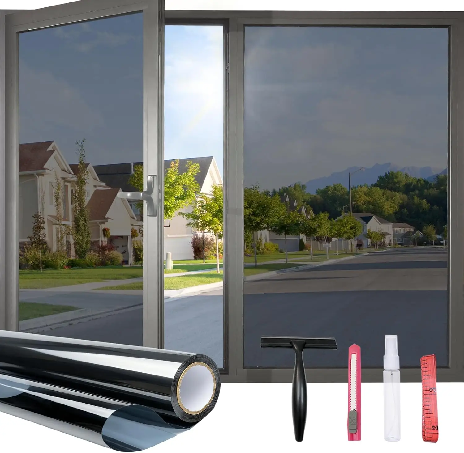 

Static Cling Window Privacy Film: One-Way View, UV Blocking, Heat Control for Home Office, Black Silver, 35.4x196.8 Inch