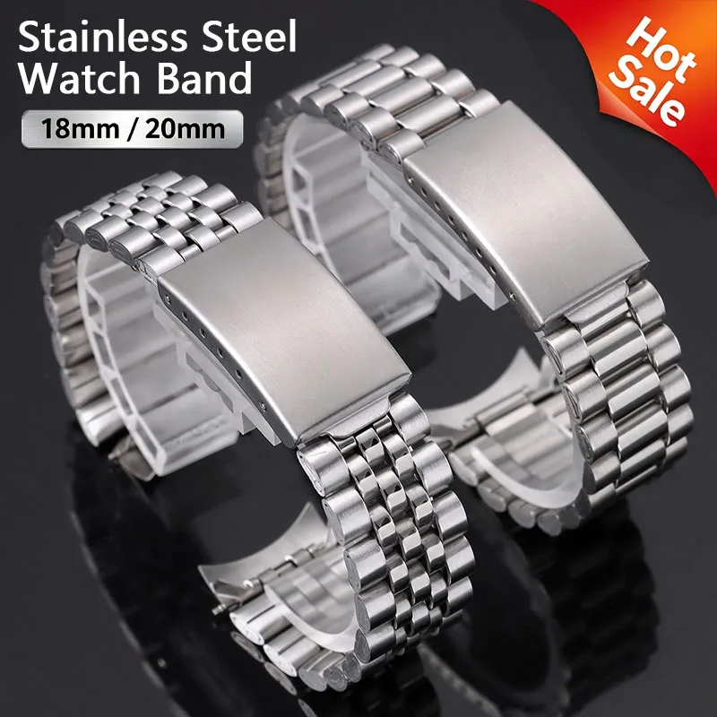 Curved End Stainless Steel Watch Band 18mm 20mm Metal Bracelet Replacement Strap for Rolex Datejust for Seiko Universal Belt