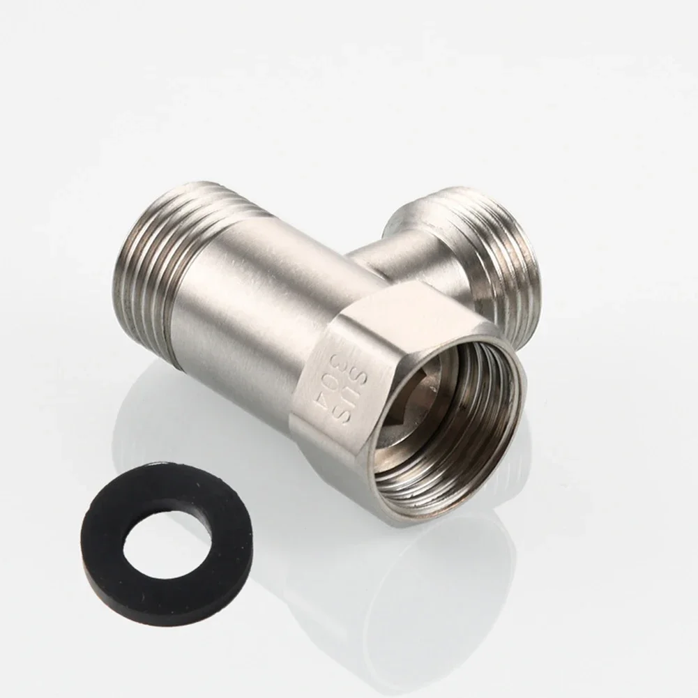 Stainless Steel Diverter Valve T-shape 3 Fitting For Connecting Angle Valve Hose Faucet Shower G1/2 Inch Thread Connector